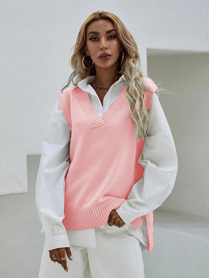 Damen Strickweste mit V-Ausschnitt und modernen Details Drune