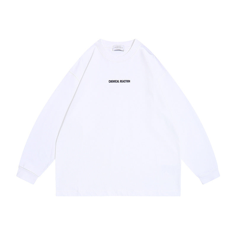 Unisex Oversize-Langarmshirt aus Baumwollmischung mit kleinem Brustprint und gerippten Bündchen Drune