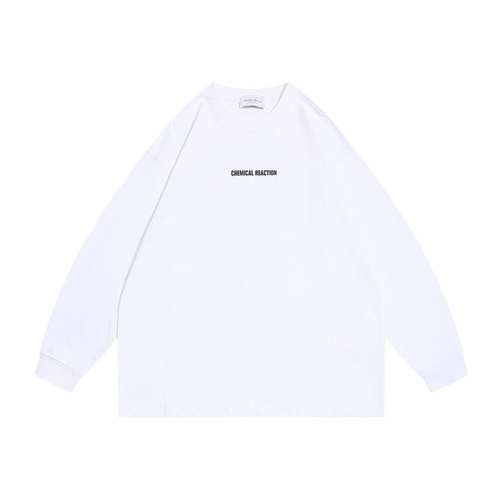 Unisex Oversize-Langarmshirt aus Baumwollmischung mit kleinem Brustprint und gerippten Bündchen Drune