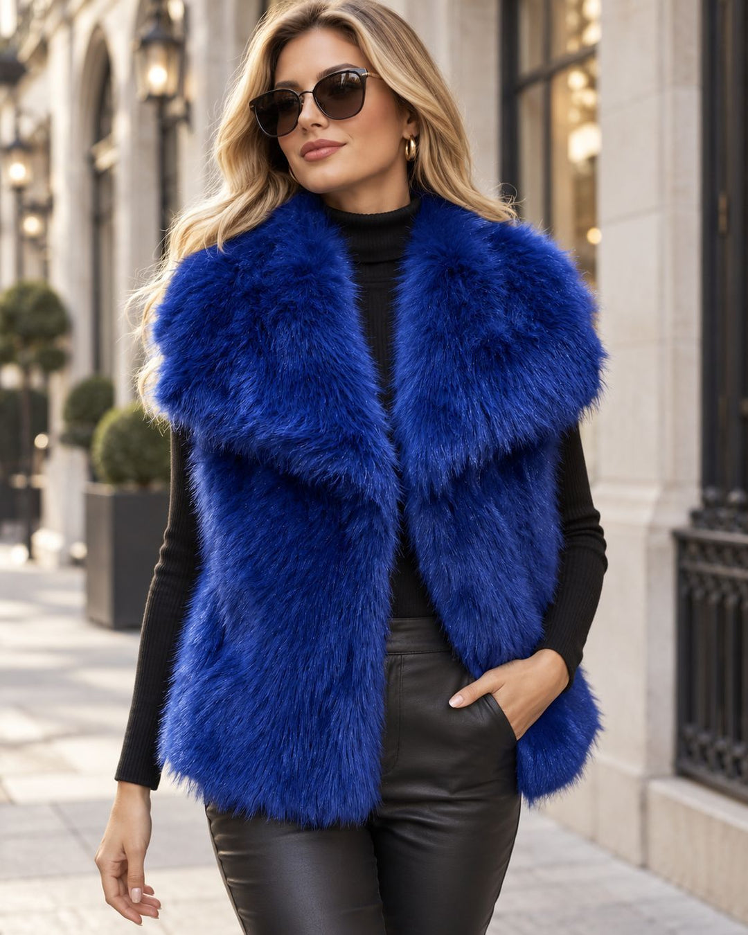 Damen Ärmellose Luxus‑Faux‑Fur‑Weste mit extraweichem Langflor und übergroßem Schalkragen Drune