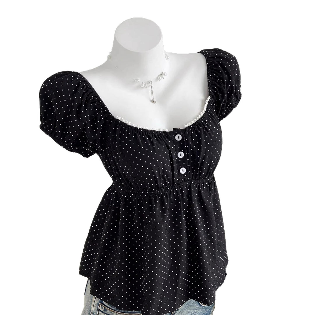 Damen Sommerkleid mit Puffärmeln und süßem Punkten Drune