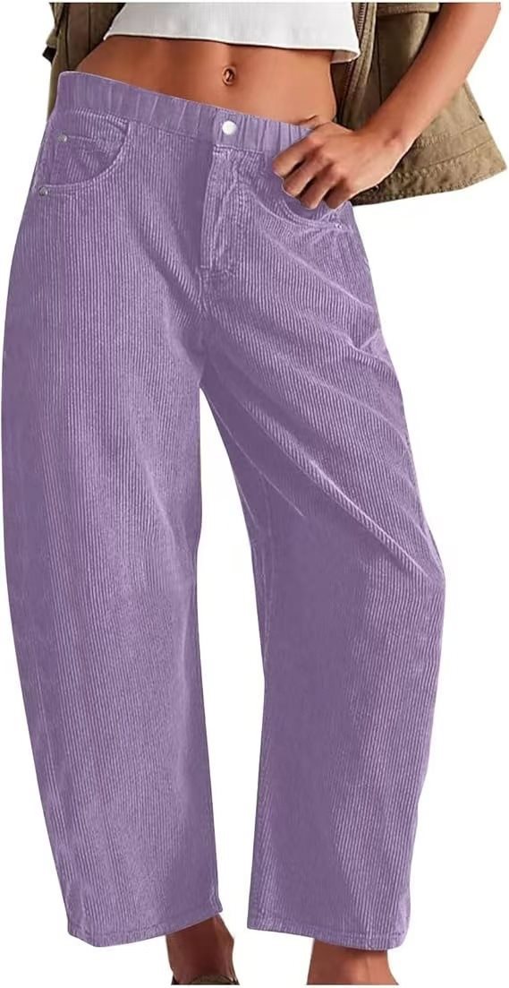 Damen Weite Cordhose mit hoher Taille, Cropped-Bein und Eingriffstaschen Drune