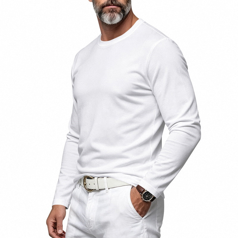 Herren Slim-Fit Baumwoll-Langarmshirt mit Rundhalsausschnitt Drune