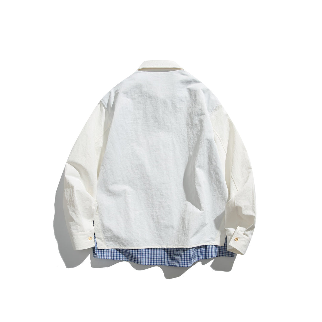 Herren Boxy-Overshirt im Layer-Look mit kariertem Innenfutter, Brusttasche und Holzknöpfen Drune