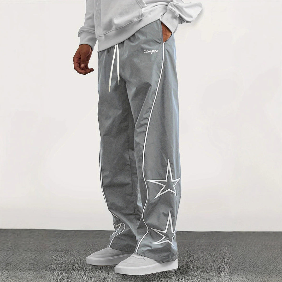 Herren Weite Trackpants mit Kontrastpaspel, Kordelzug und Sternapplikation Drune