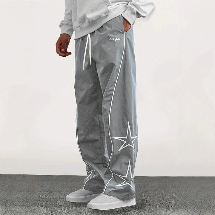 Herren Weite Trackpants mit Kontrastpaspel, Kordelzug und Sternapplikation Drune