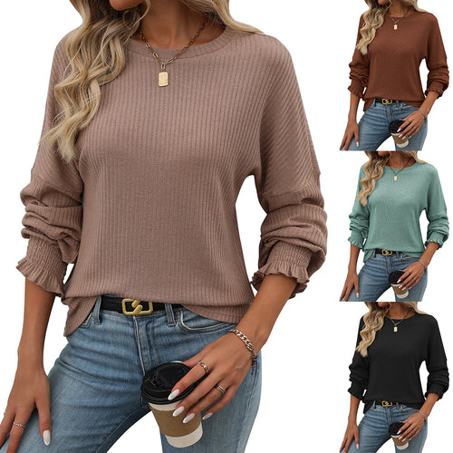 Damen lässiger Pullover mit feiner Rippstruktur und elastischen Bündchen Drune