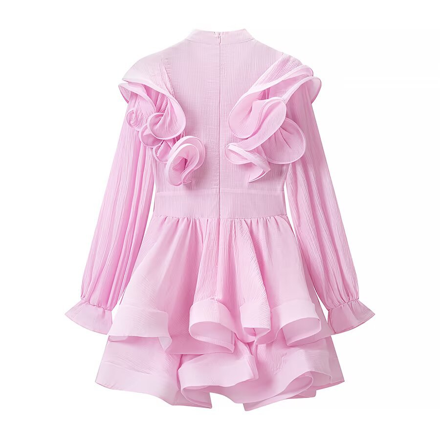 Damen Verspieltes Volant-Minikleid mit Rüschenkragen, plissierten Ärmeln und taillierter Silhouette Drune