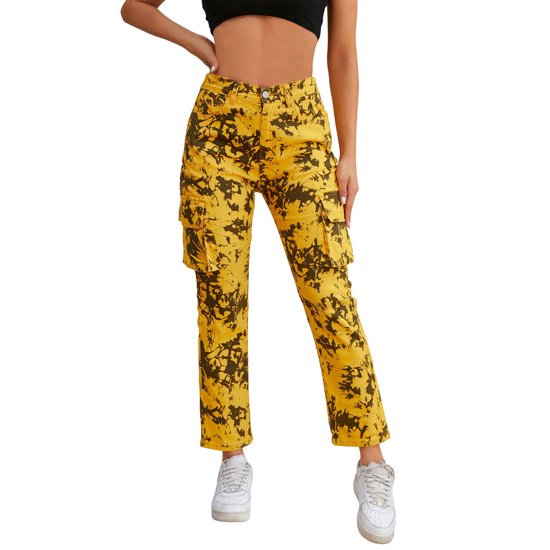 Damen Cargo-Hose mit Tie-Dye-Muster, hoher Bund und aufgesetzten Taschen Drune