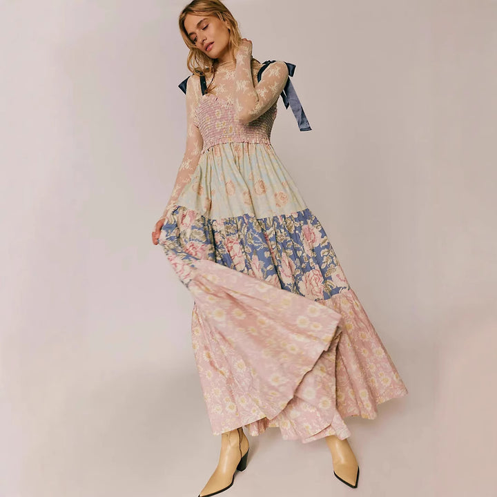 Damen Maxikleid mit floralen Mustern und voluminösem Rock Drune
