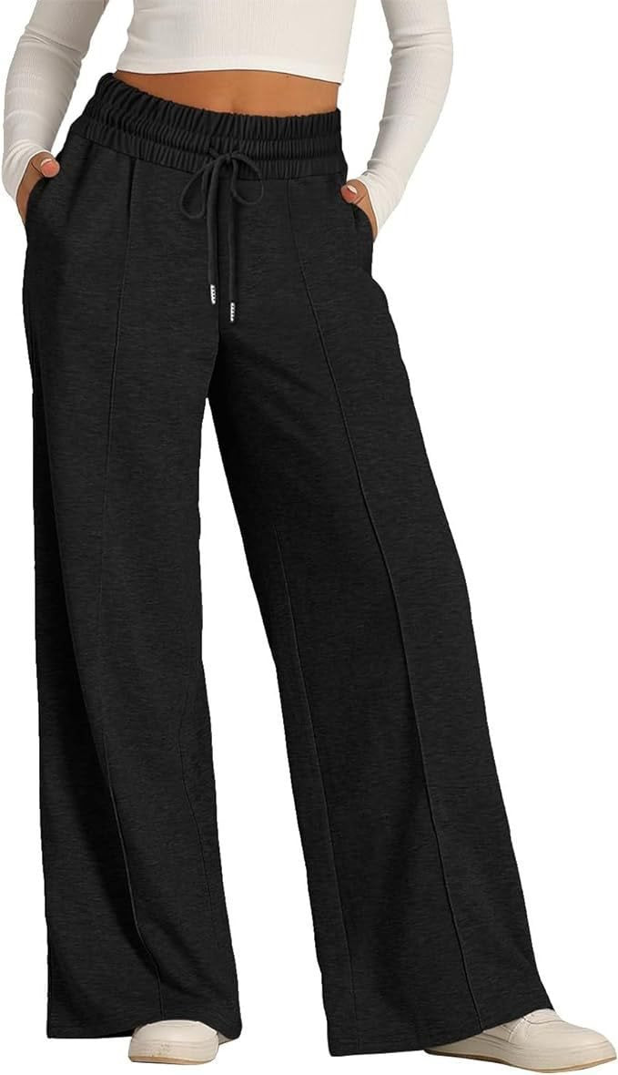 Damen lässige Palazzo-Hose mit elastischem Bund und Taschen Drune