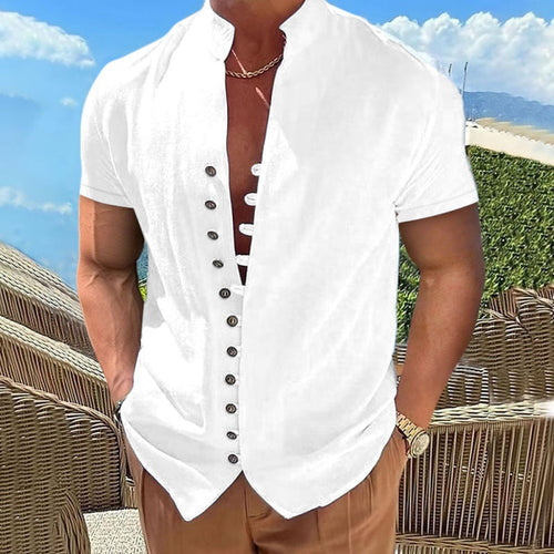 Herren lässiges Kurzarmhemd mit angesagtem Knopfdesign Drune