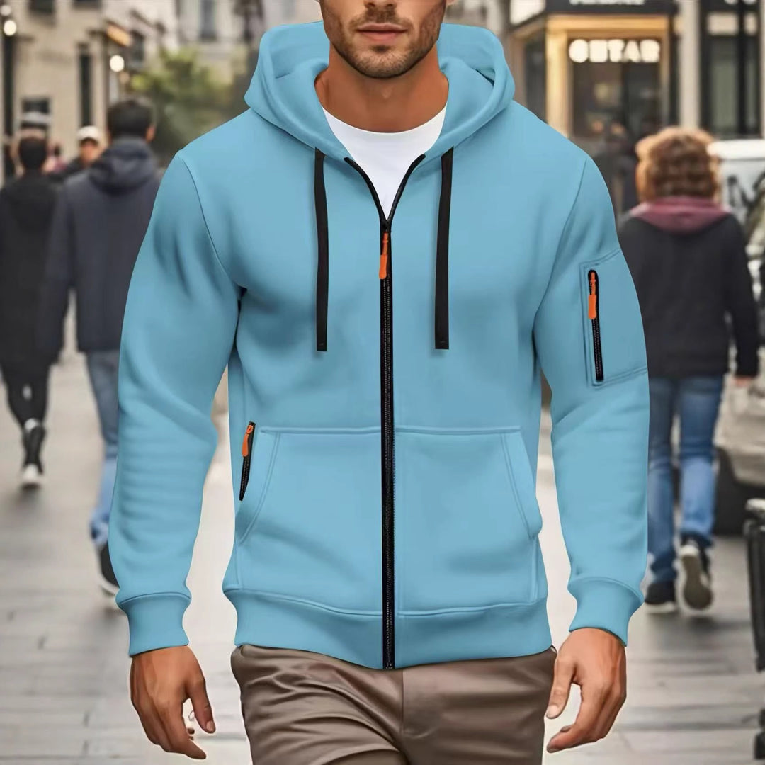 Herren nan funktionale Kapuzenjacke mit durchgehendem Reißverschluss, Ärmeltasche und elastischen Bündchen Drune