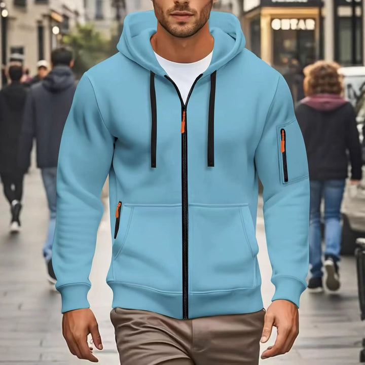 Herren nan funktionale Kapuzenjacke mit durchgehendem Reißverschluss, Ärmeltasche und elastischen Bündchen Drune