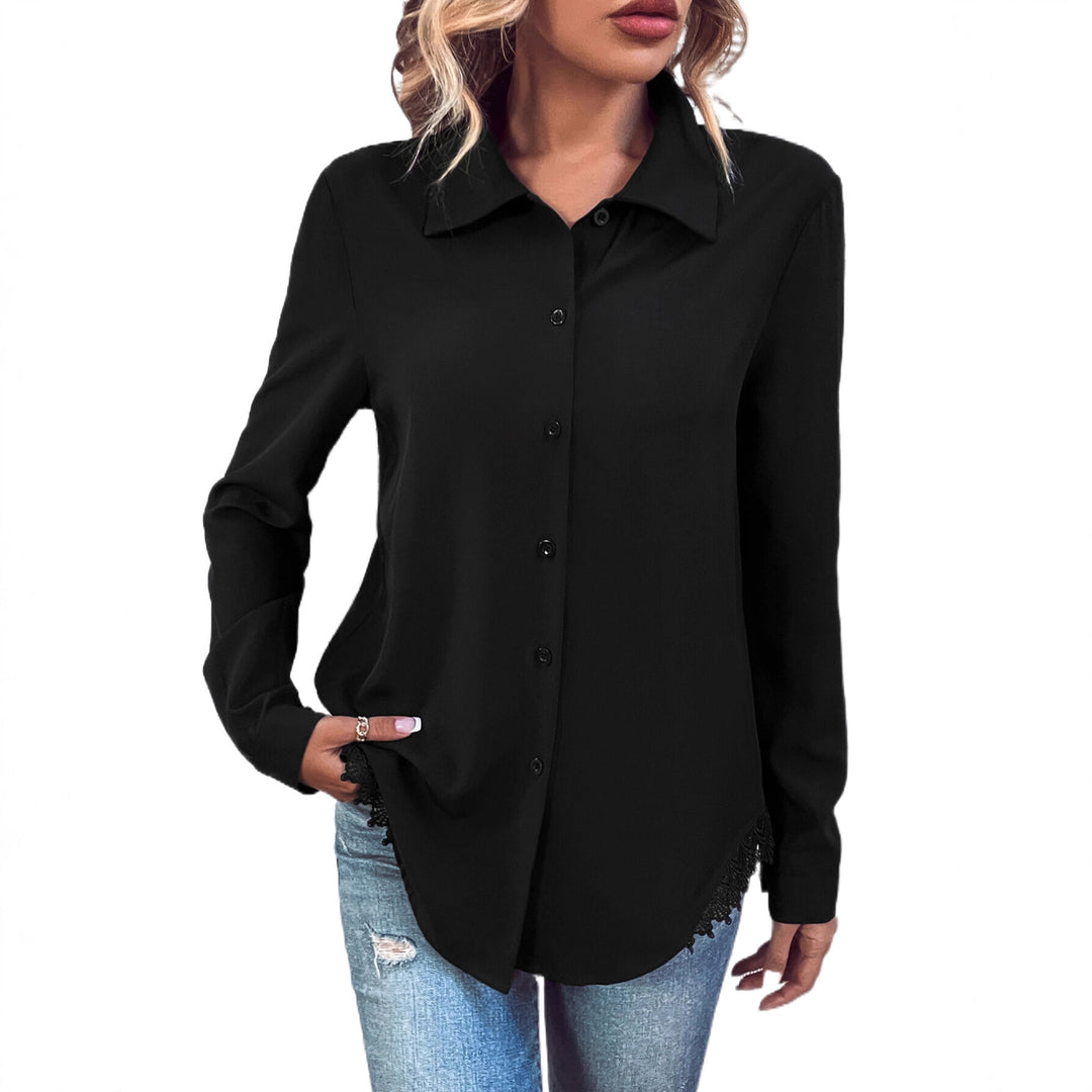 Damen elegante Bluse mit Spitze und Knopfleiste Drune