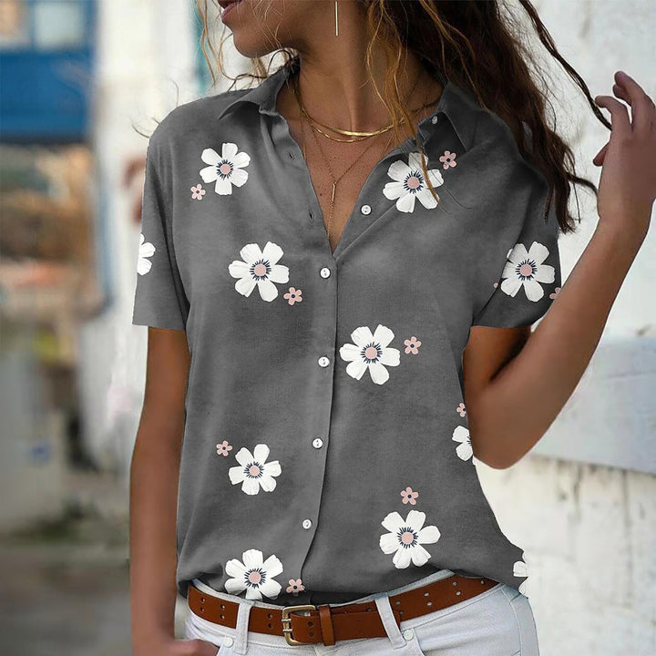 Damen Bluse mit Blumenmuster, Hemdkragen und lockerer Passform Drune
