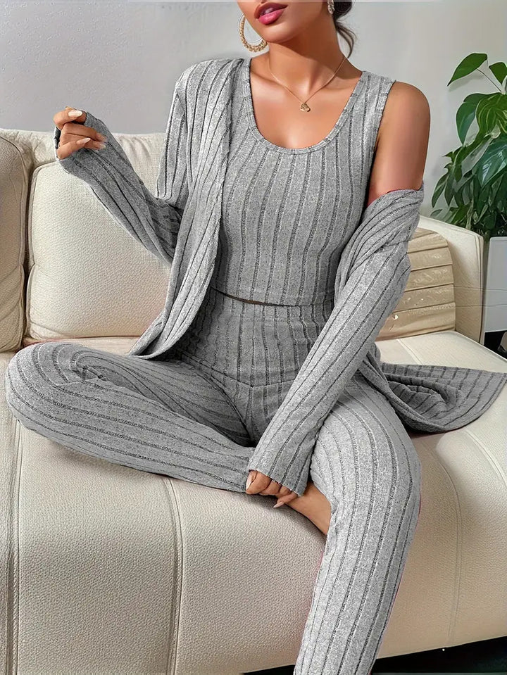 Damen komfortables Strick-Loungewear Set Drune