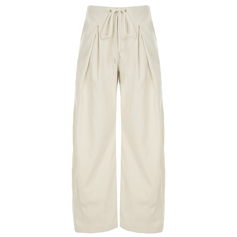 Damen weite stylistische Hose mit dekorativer Taillenbindung und Komfortschnitt Drune
