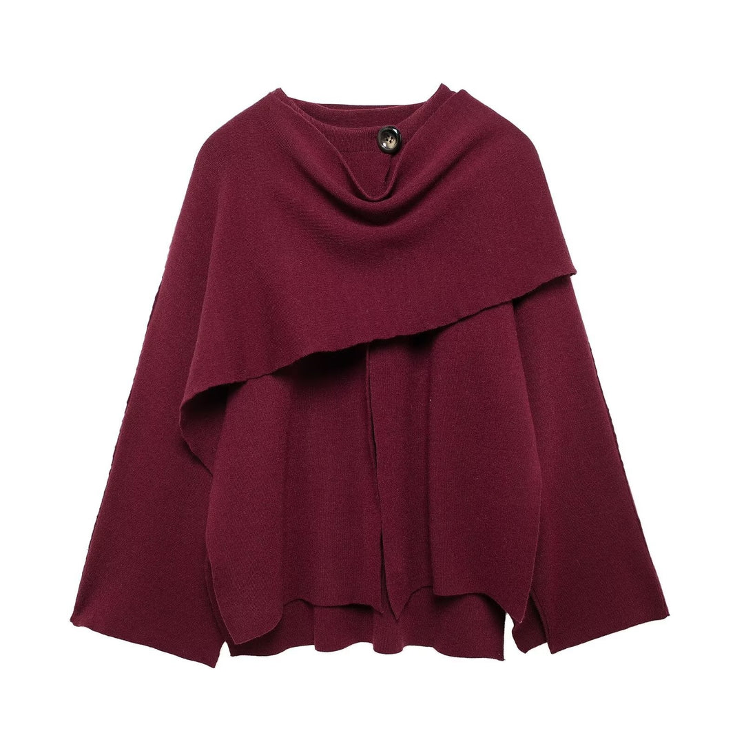 Damen Asymmetrisches Wollmix‑Cape mit Wasserfallkragen und weitem Fall Drune