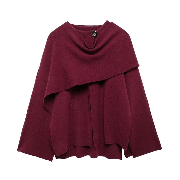 Damen Asymmetrisches Wollmix‑Cape mit Wasserfallkragen und weitem Fall Drune