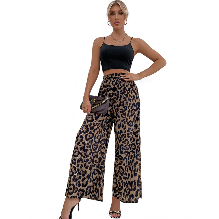 Damen weite Leoparden-Haremshose mit elastischem Taillengummi Drune