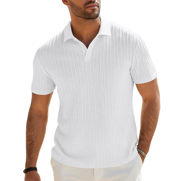 Herren Feinstrick-Polo mit strukturiertem Zopfmuster und weichem Baumwollmix Drune