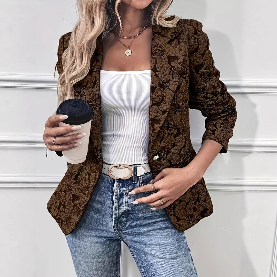 Damen Taillierter Jacquard-Blazer mit floralem Reliefmuster Drune