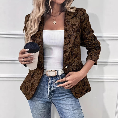 Damen Taillierter Jacquard-Blazer mit floralem Reliefmuster Drune