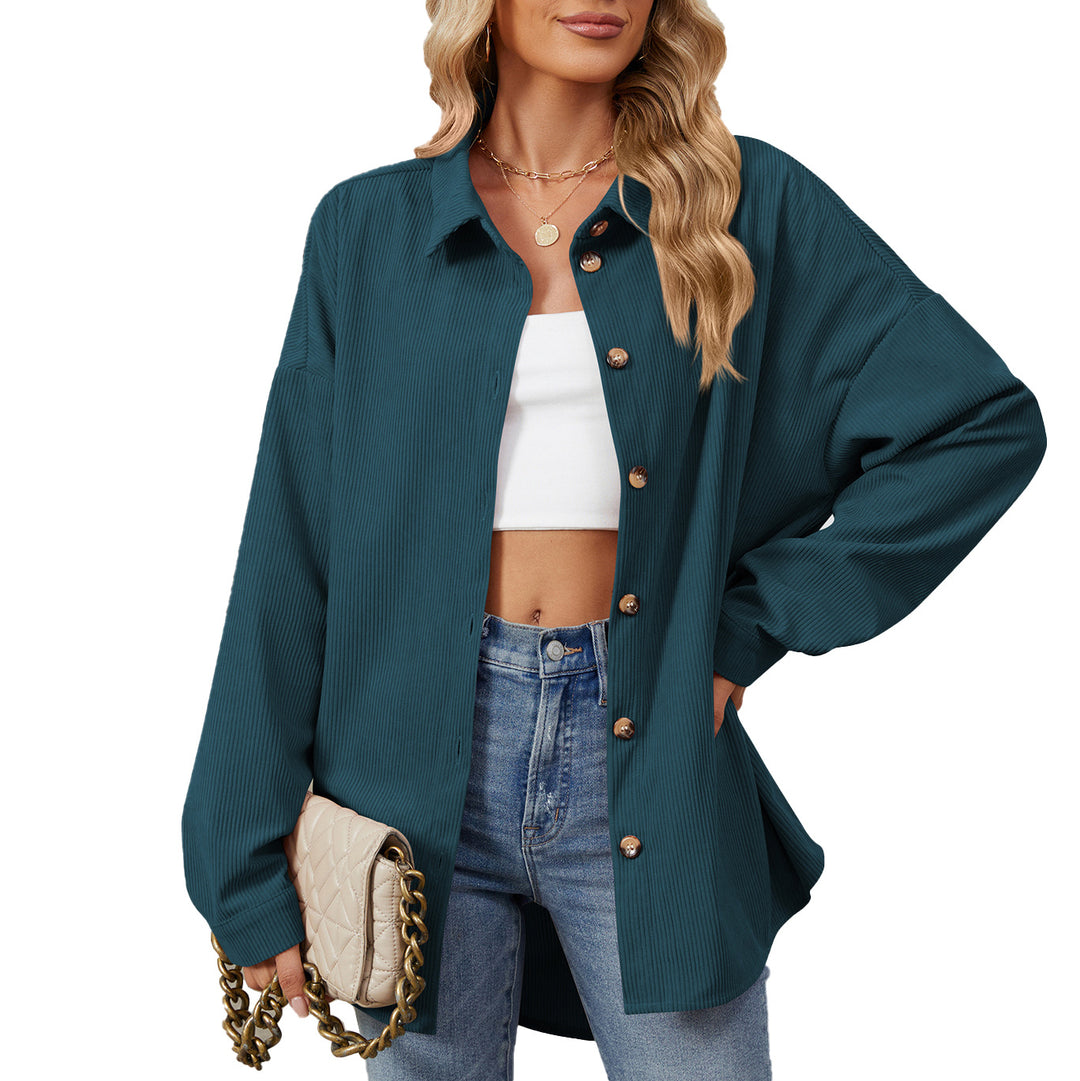 Damen Oversized Cordhemdjacke mit Druckknöpfen Drune