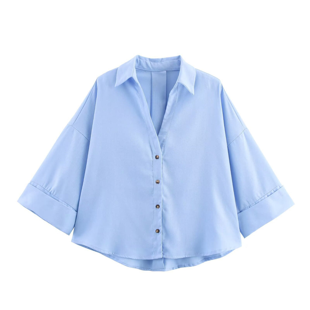 Damen Hemdblusenshirt mit lässigem Schnitt und eleganten 3/4-Ärmeln Drune
