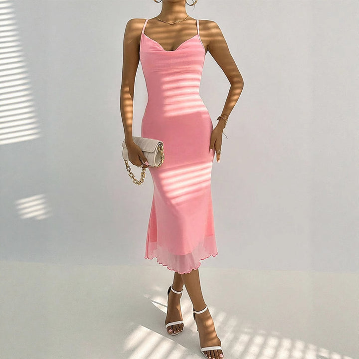 Damen Maxikleid mit zarten Spaghettiträgern und transparentem Saum Drune