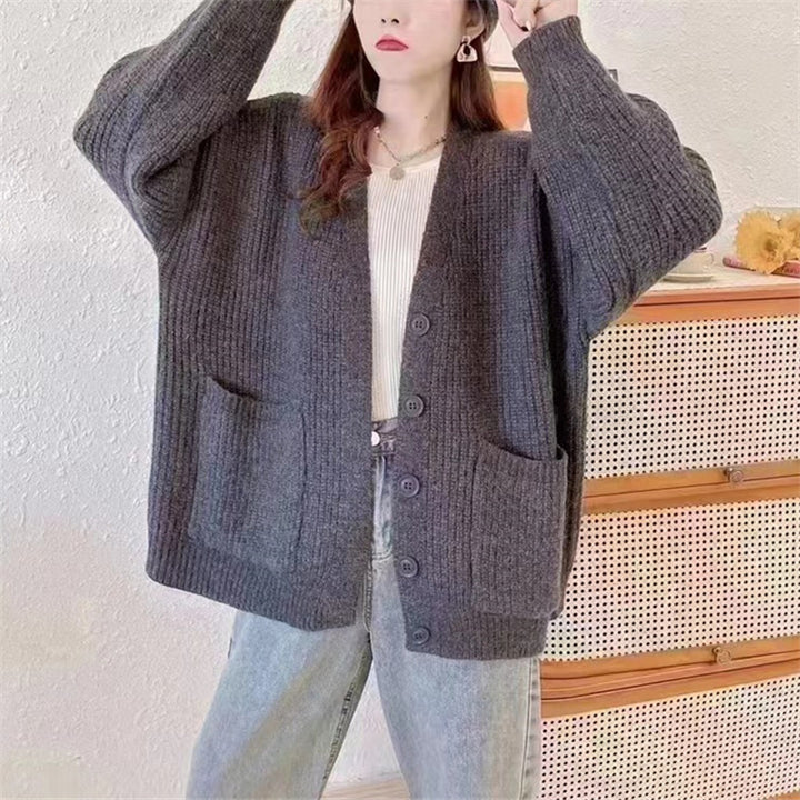Damen Kuschelige Strickjacke mit tiefem V-Ausschnitt und praktischen Taschen Drune