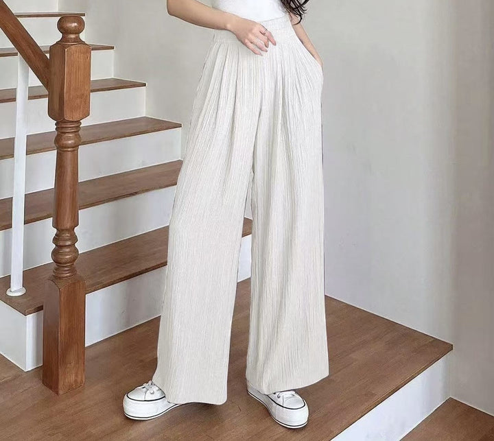 Damen Weite Plisseehose mit hohen Taschen und elastischem Bund Drune