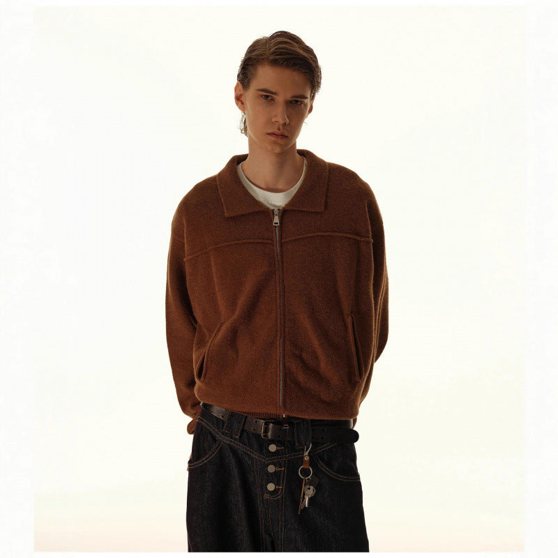 Herren Gestrickte Zipjacke mit Hemdkragen, Rippbündchen und verdeckten Eingrifftaschen Drune