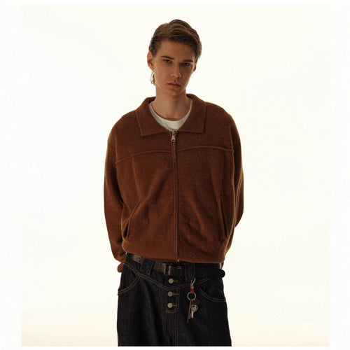 Herren Gestrickte Zipjacke mit Hemdkragen, Rippbündchen und verdeckten Eingrifftaschen Drune