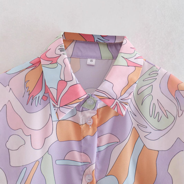 Damen Oversize-Hemdbluse mit abstraktem Allover-Print, leichtes Chiffon-Top, langärmelig Drune