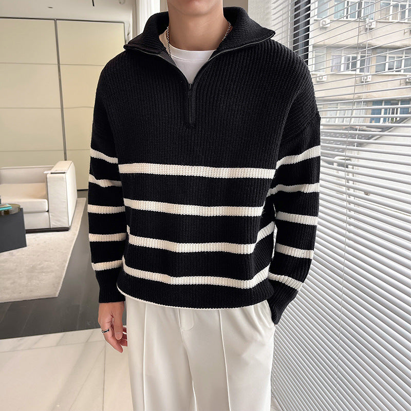 Herren Modischer Strickpullover mit Stehkragen und Reißverschluss Drune