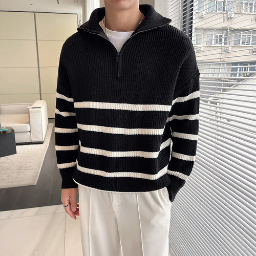 Herren Modischer Strickpullover mit Stehkragen und Reißverschluss Drune