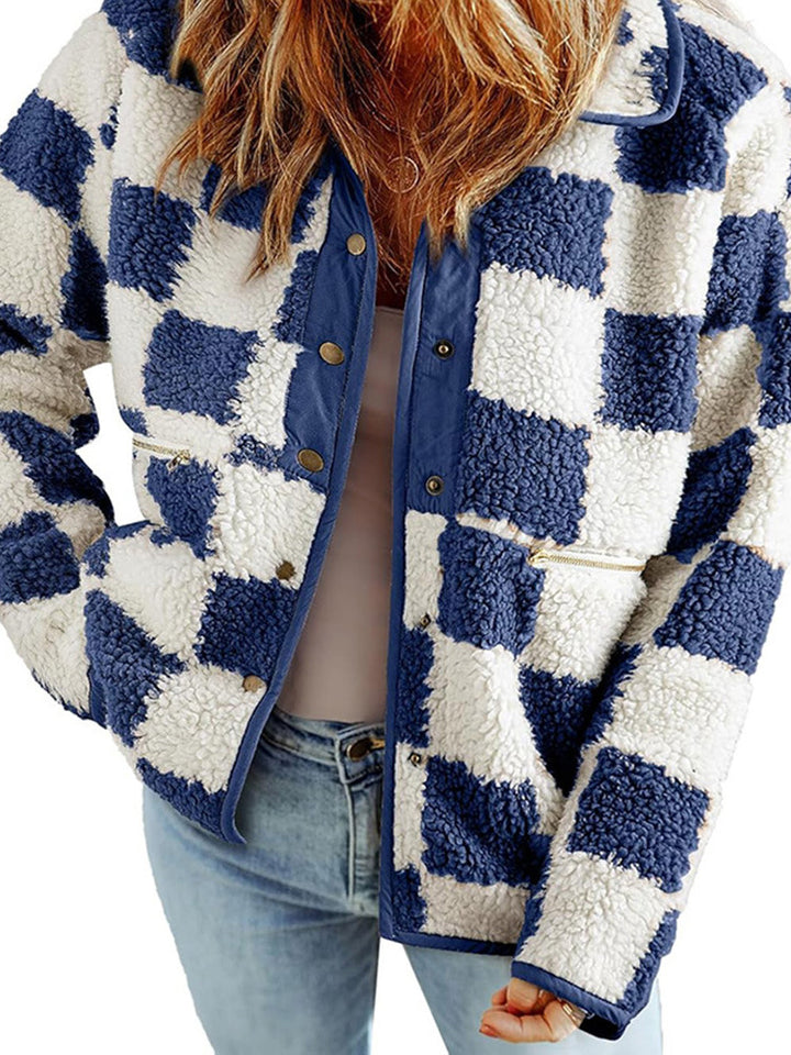 Damen Kuschelige Schafwolljacke mit modernen Karomustern Drune