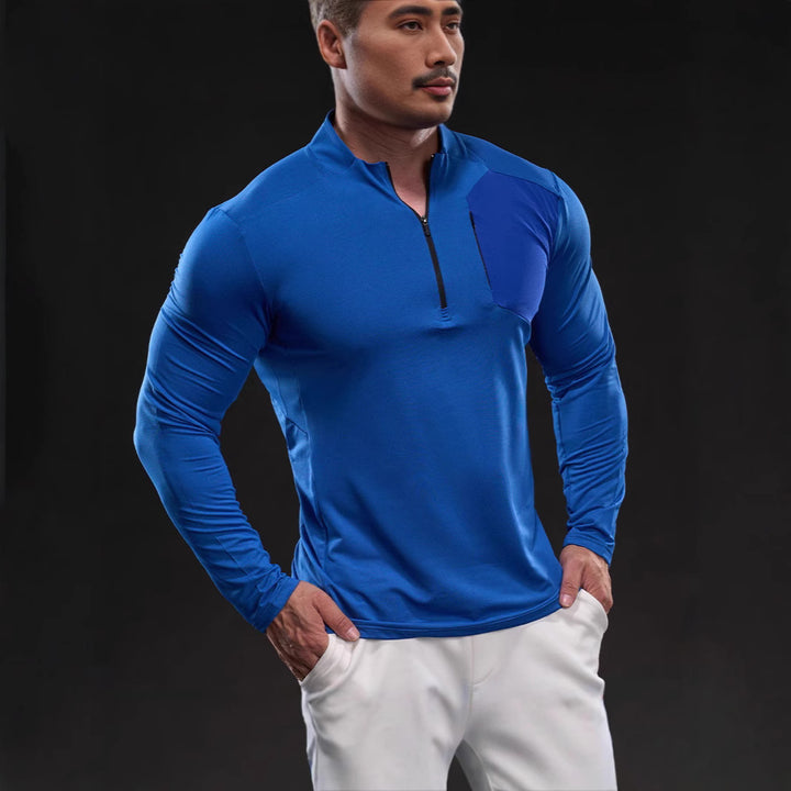 Herren Atmungsaktives Funktions-Langarmshirt mit kurzem Reißverschluss und Slim‑Fit Drune