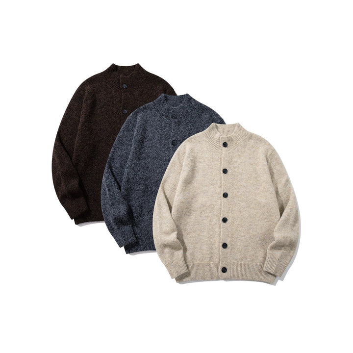 Unisex Grobgestrickte Bouclé-Cardigan mit Stehkragen und Knopfleiste Drune