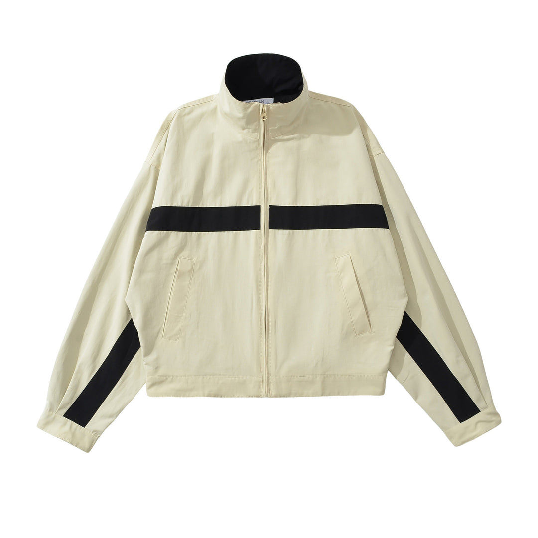Damen Oversize Trackjacke mit Stehkragen, durchgehendem Reißverschluss und Kontraststreifen Drune
