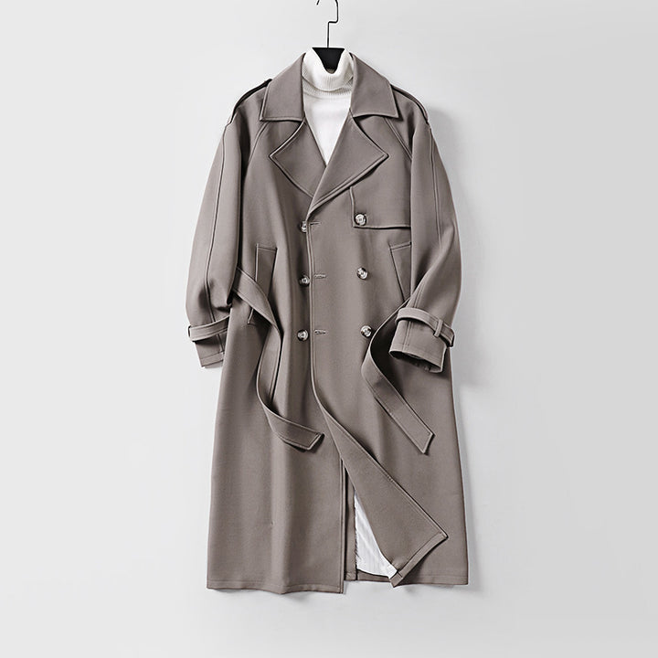 Damen Zweireihiger Oversized Trenchcoat mit weitem Schalkragen und Bindegürtel Drune