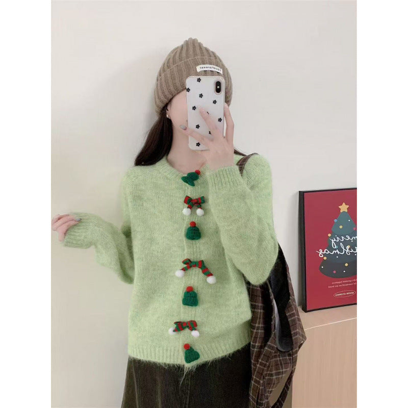 Damen Strickjacke mit festlichen Applikationen und Knopfdetails Drune