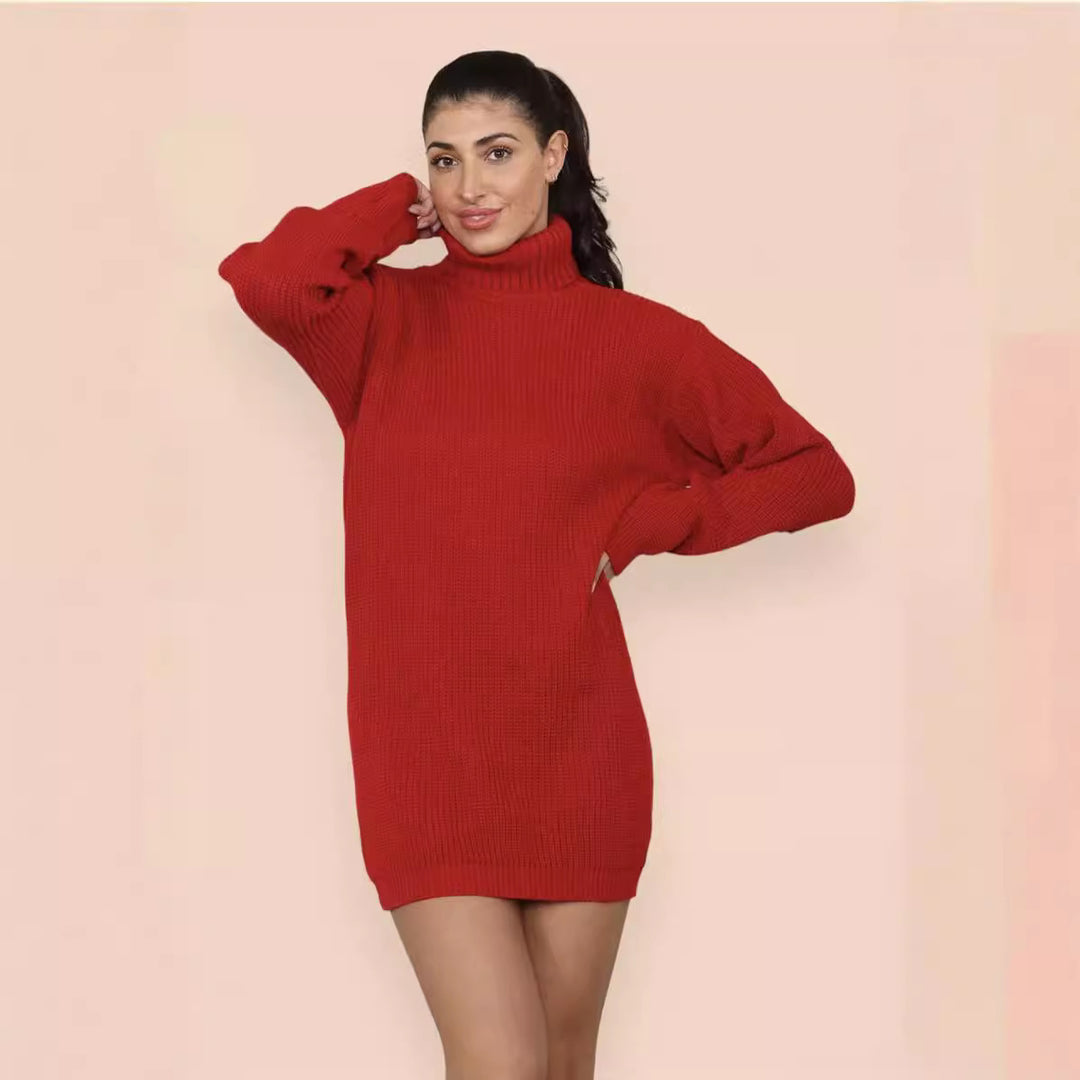 Damen Strickkleid mit hohem Kragen und weitem Schnitt Drune