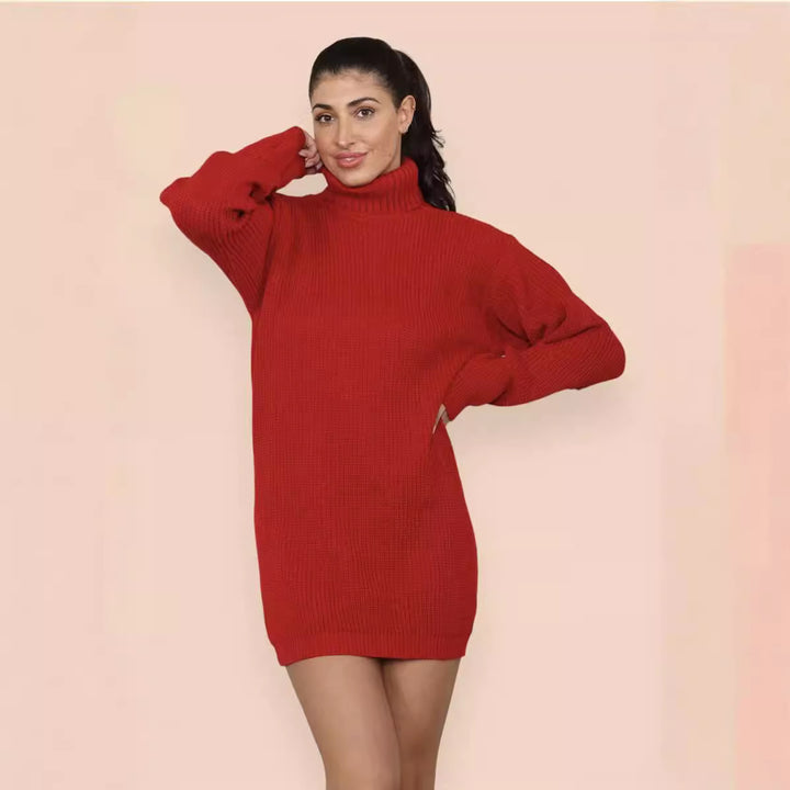 Damen Strickkleid mit hohem Kragen und weitem Schnitt Drune