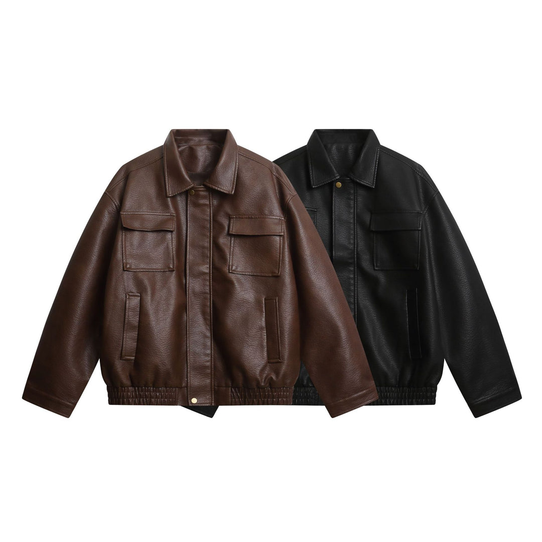 Damen Kurz geschnittene Kunstlederjacke im Oversized‑Look mit Pattentaschen Drune