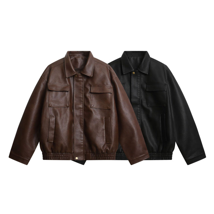 Damen Kurz geschnittene Kunstlederjacke im Oversized‑Look mit Pattentaschen Drune