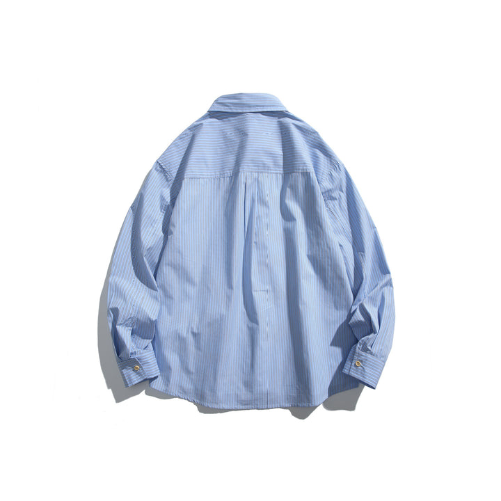 Unisex Oversize Streifen‑Hemdjacke mit Brusttasche und Boxy‑Schnitt Drune