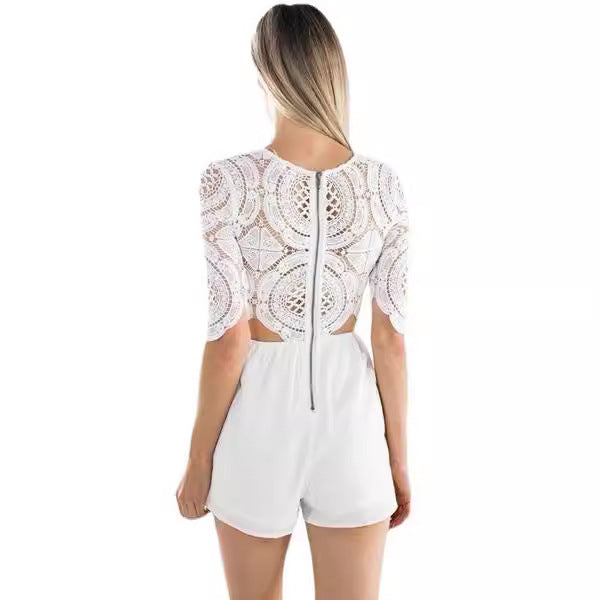 Damen Jumpsuit mit Cut-Outs und eleganten Spitzenärmel Drune